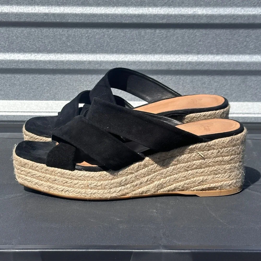 Castaner Black Suede Crisscross Espadrille Wedge Sandals Spain Size 39 Womens